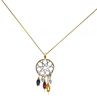 Collar de oro de 10 quilates en dos tonos con piedras multicolores y diamantes de 0,06 quilates, 18"