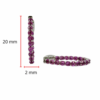 Aretes de aro con zafiro rosa en oro blanco de 14 quilates