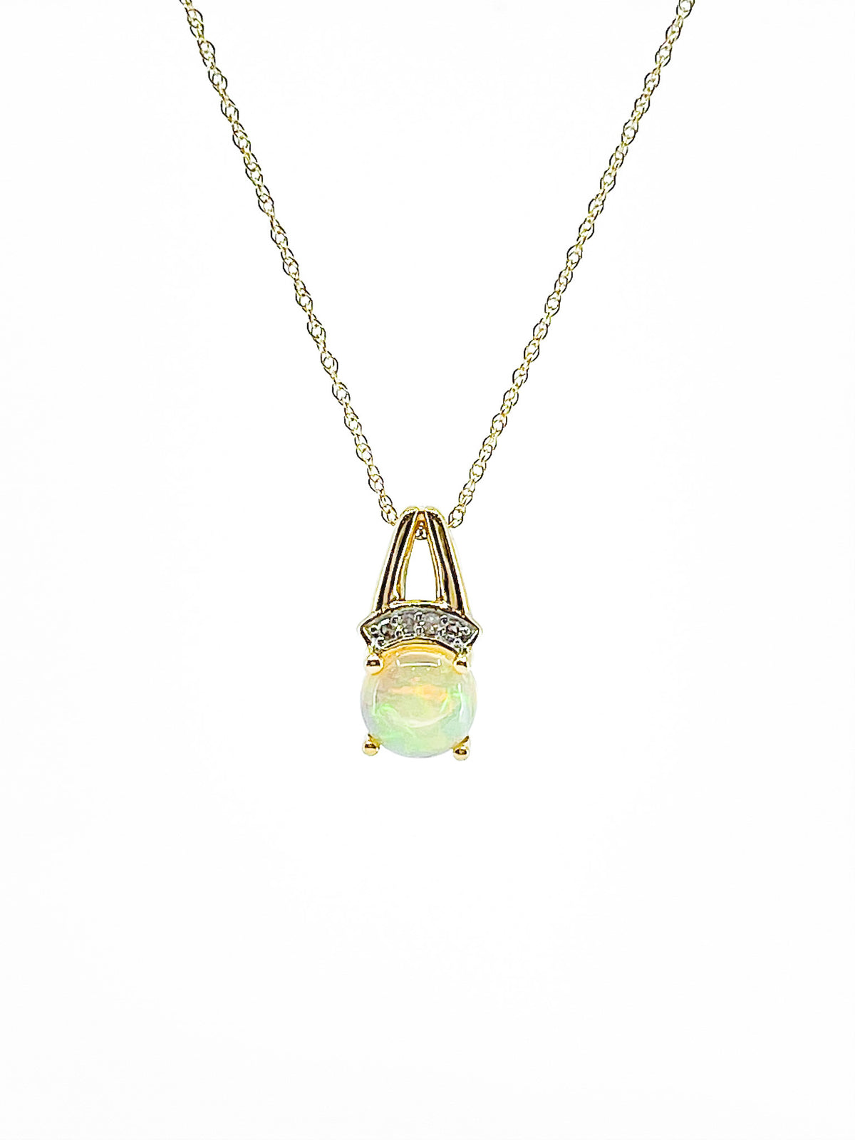 10K Yellow Gold Opal &amp; Diamond Pendant