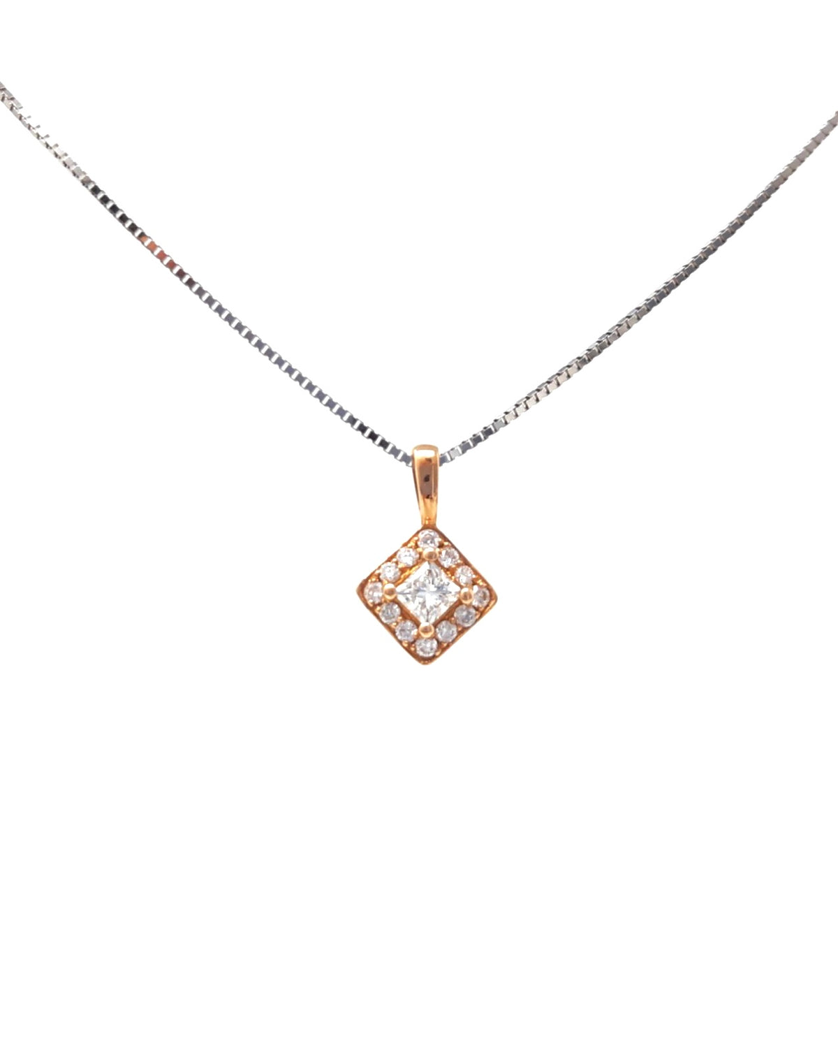 14K White &amp; Rose Gold 0.30cttw Canadian Diamond Halo Necklace, 18&quot;