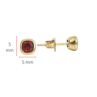 10K Yellow Gold 4mm Cushion Cut Garnet Stud Earrings with Butterfly Backings