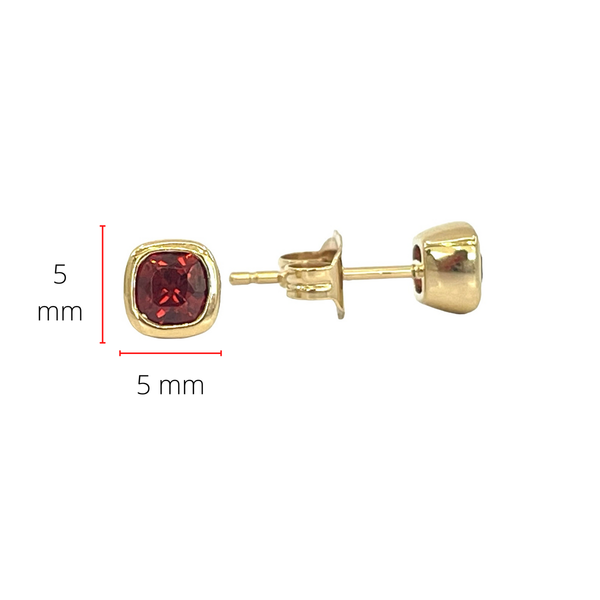 10K Yellow Gold 4mm Cushion Cut Garnet Stud Earrings with Butterfly Backings