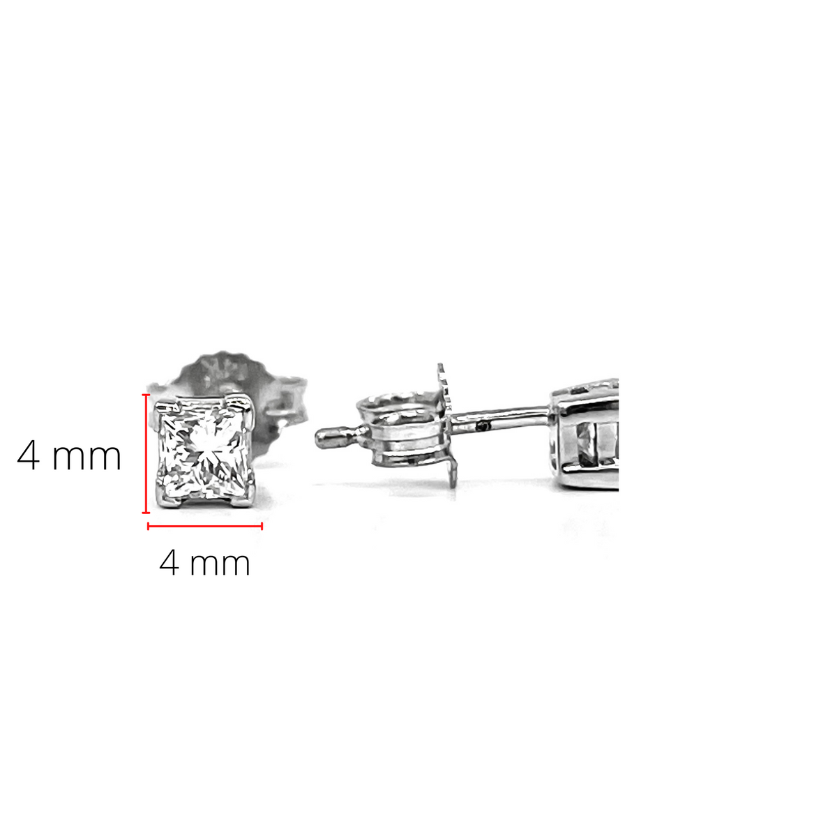 14K White Gold 0.50cttw Princess Cut Canadian Diamond Earrings with Butterfly Backs