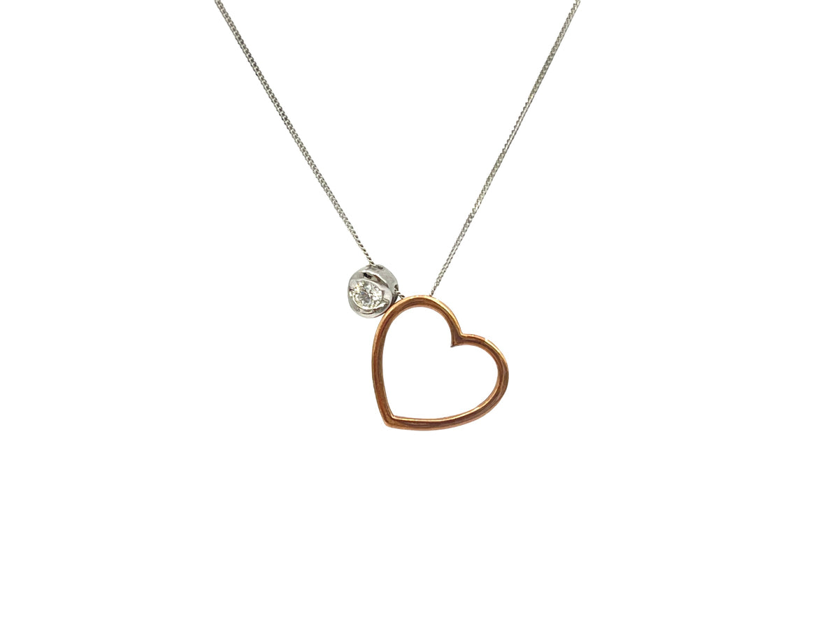 10K White &amp; Rose Gold 0.09cttw Canadian Diamond Heart Necklace, 18&quot;