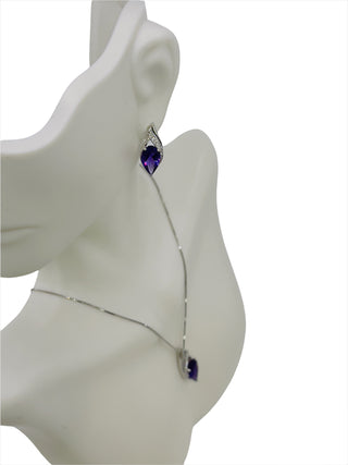 Pendientes de oro blanco de 10 quilates, 10 x 6 mm, amatista genuina y diamantes de 0,07 quilates