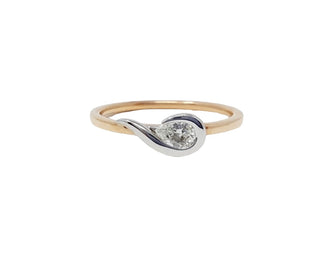Anillo de diamantes de talla pera de 0,20 quilates en oro blanco y rosa de 10 quilates, tamaño 6,5
