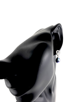 Fresh Water Black Pearl Silver & Cubic Zirconia Earrings