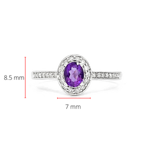 Anillo de oro blanco de 10 quilates con amatista genuina de 0,30 quilates y halo de diamantes de 0,13 quilates, tamaño 6,5
