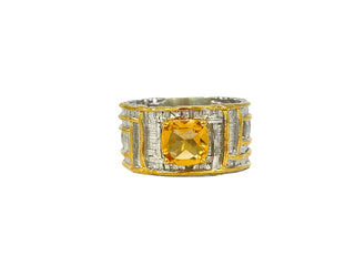 Anillo de citrino de 1,40 quilates chapado en plata y oro amarillo de 18 quilates, talla 7
