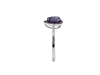 Anillo de oro blanco de 10 quilates con amatista, zafiro rosa y diamantes de 0,65 quilates