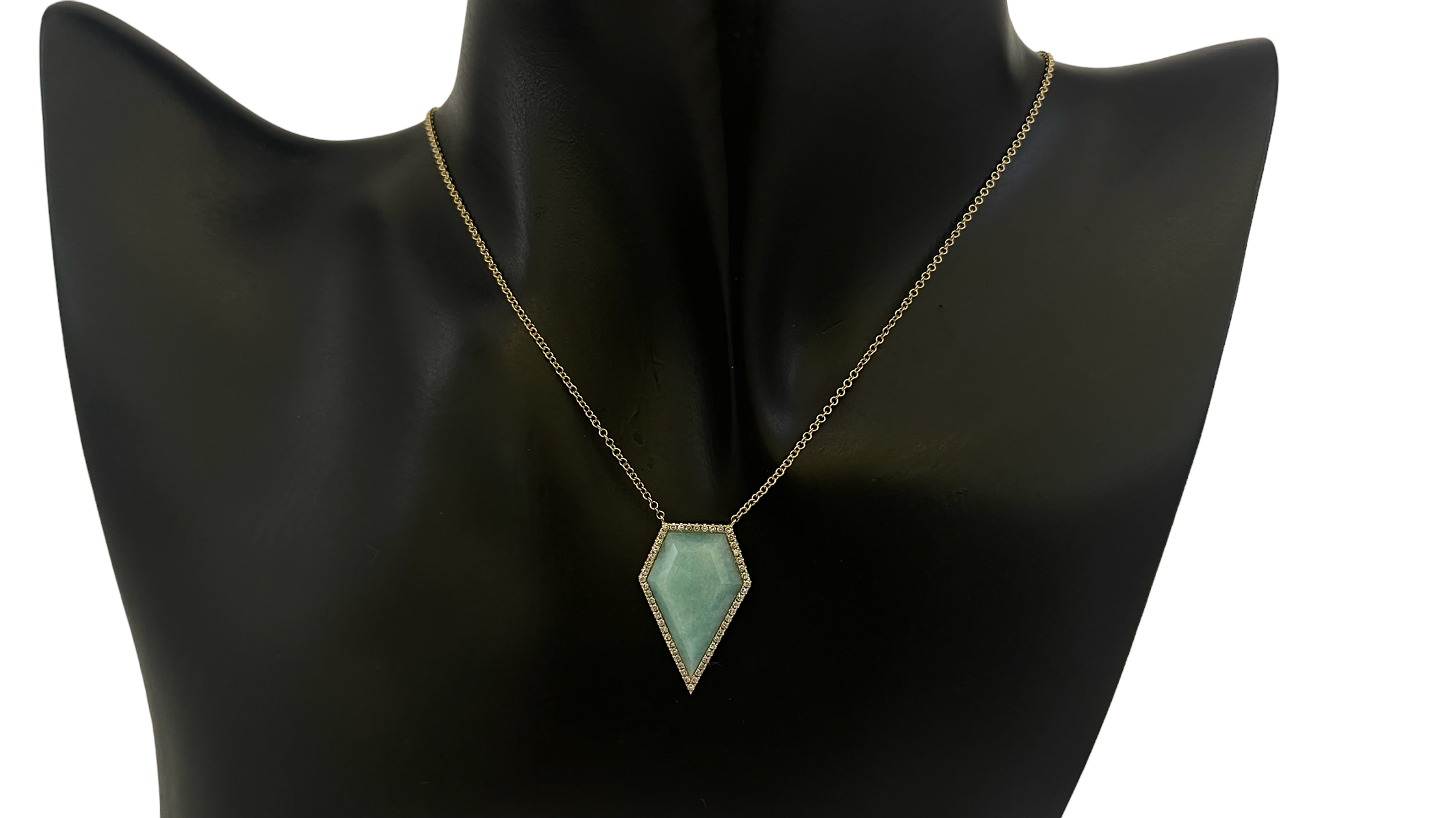 14K Yellow Gold 5.35cttw Amazonite and 0.18cttw Diamond Necklace, 18"