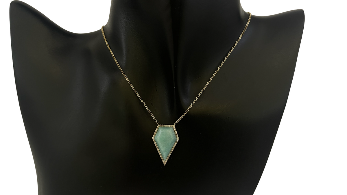 14K Yellow Gold 5.35cttw Amazonite and 0.18cttw Diamond Necklace, 18&quot;