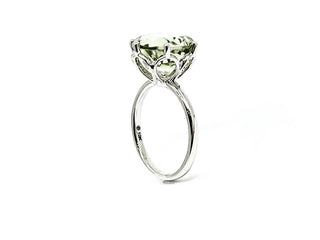Anillo de prasiolita genuina (amatista verde) de oro blanco de 10 quilates de 5 quilates, tamaño 6,5