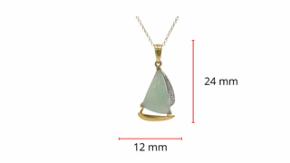 Colgante de jade en forma de velero de oro amarillo de 10 quilates con diamantes - 18"