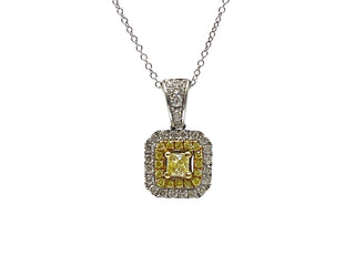 Collar de diamantes de talla radiante amarillo elegante de 0,83 quilates de oro blanco y amarillo de 14 quilates - 18 pulgadas