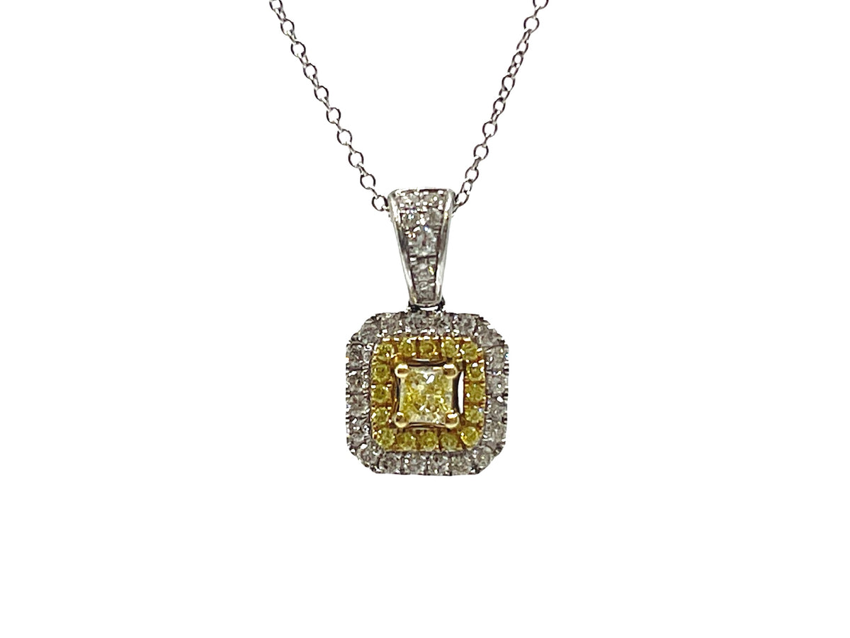 Collar de diamantes de talla radiante amarillo elegante de 0,83 quilates de oro blanco y amarillo de 14 quilates - 18 pulgadas