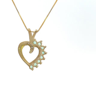 10K Yellow Gold 0.03 cttw Diamond and Emerald Heart Pendant, 18"