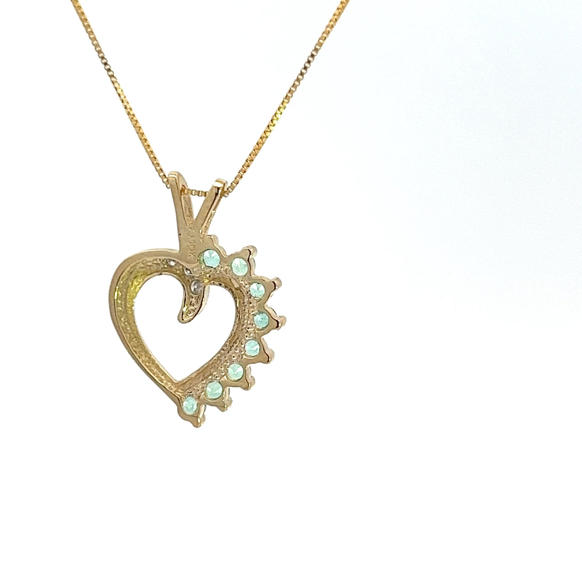 10K Yellow Gold 0.03 cttw Diamond and Emerald Heart Pendant, 18&quot;