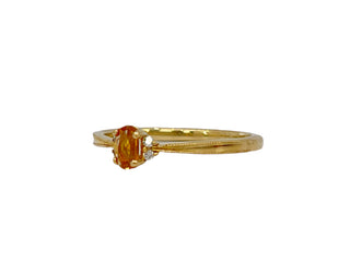 Anillo de oro amarillo de 10 quilates con citrino genuino de 0,22 quilates y diamante de 0,03 quilates