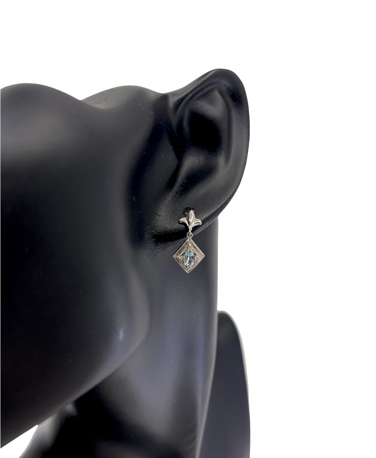 10K White Gold 0.60cttw Genuine Sky Blue Topaz &amp; 0.03cttw Diamond Earrings