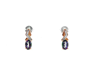 Pendiente colgante/pendiente colgante de oro blanco y rosa de 10 quilates con topacio místico de 1,20 quilates y diamante de 0,012 quilates