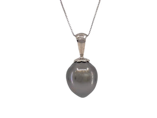 Colgante de perlas de Tahití en oro blanco de 10/14 quilates