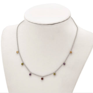 Collar de plata de ley chapado en rodio de 16.0 in con circonita colorida y extensor de 2.0 in.