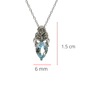 Collar de oro blanco de 10 quilates, topacio azul suizo de 7 mm x 5 mm y diamantes de 0,018 quilates, 18 pulgadas