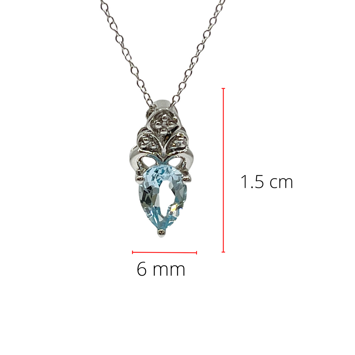 10K White Gold 7mm x 5mm Swiss Blue Topaz and 0.018cttw Diamond Necklace - 18 Inches