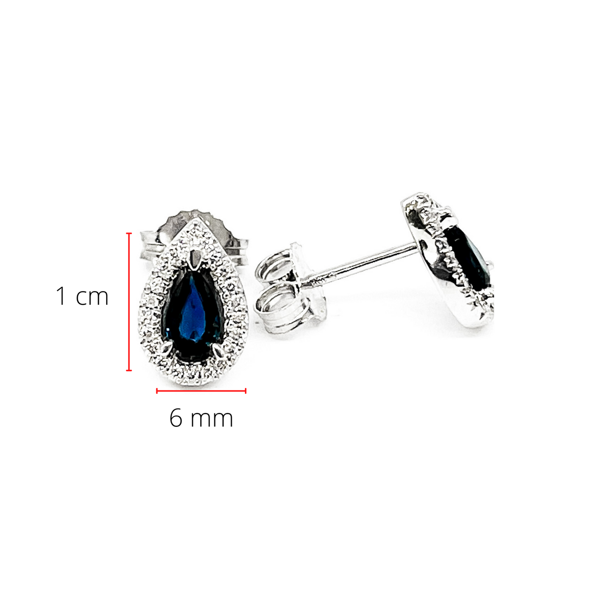 10K White Gold 0.60cttw Genuine Sapphire &amp; 0.11cttw Diamond Pear Shaped Halo Earrings