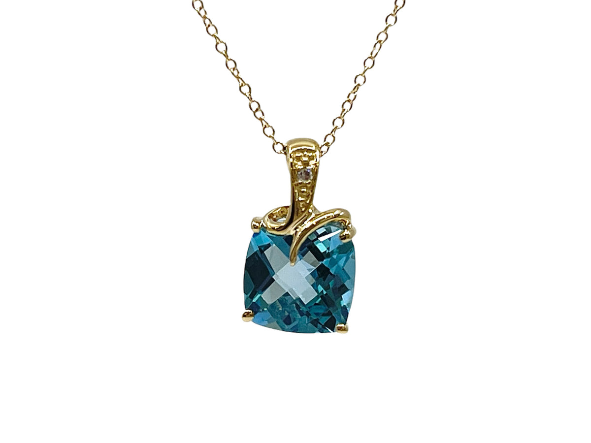10K Yellow Gold 8mm Swiss Blue Topaz and 0.005cttw Diamond Necklace - 18 Inches