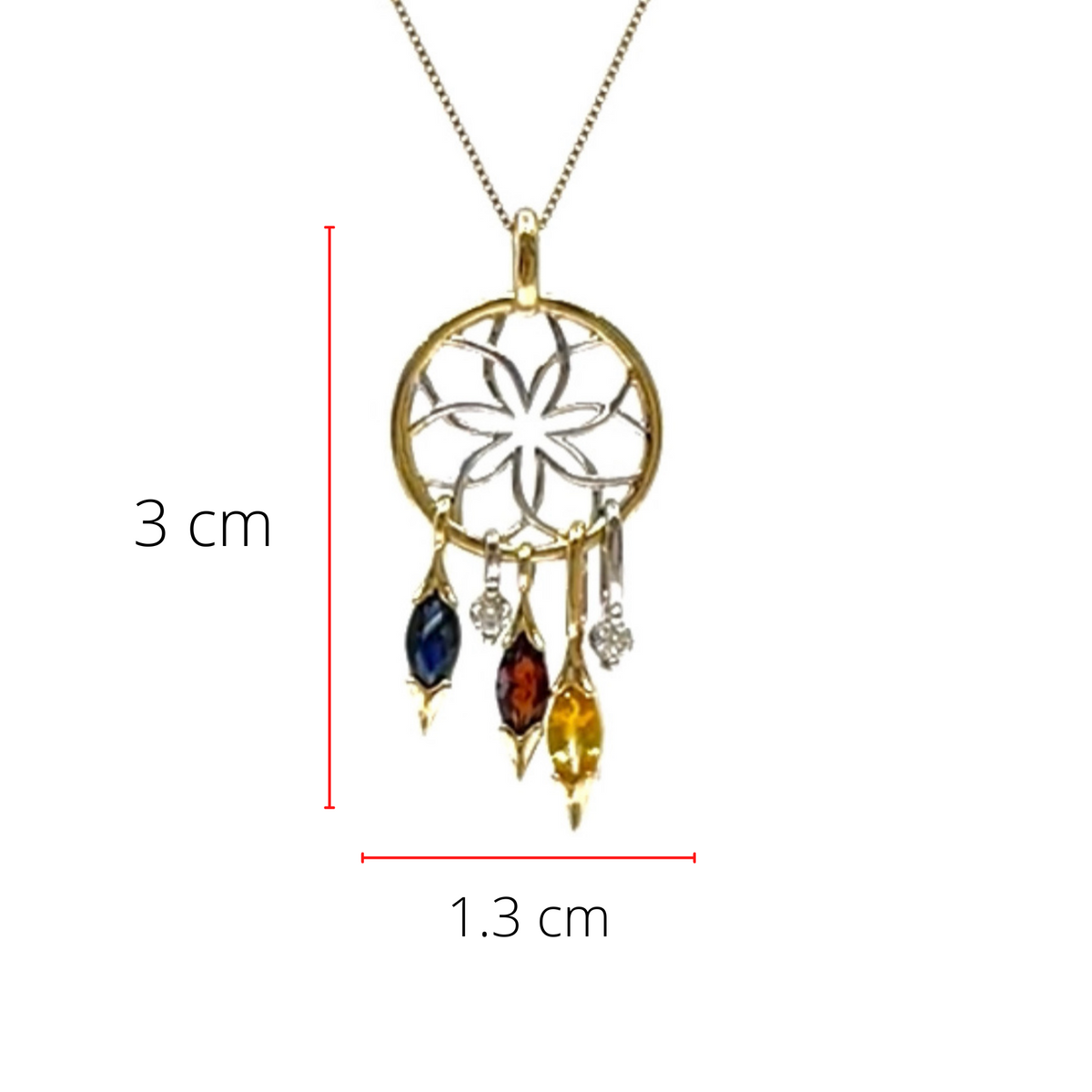 10K 2 Tone Gold Multicolor stones &amp; 0.06cttw Diamond Necklace 18&quot;