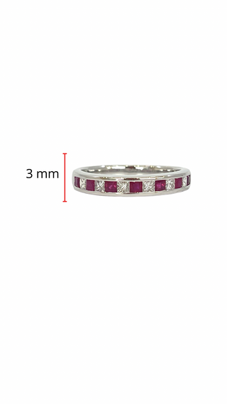 Anillo de oro blanco de 10 quilates, rubí de talla princesa de 0,40 quilates y diamante de 0,28 quilates, talla 7