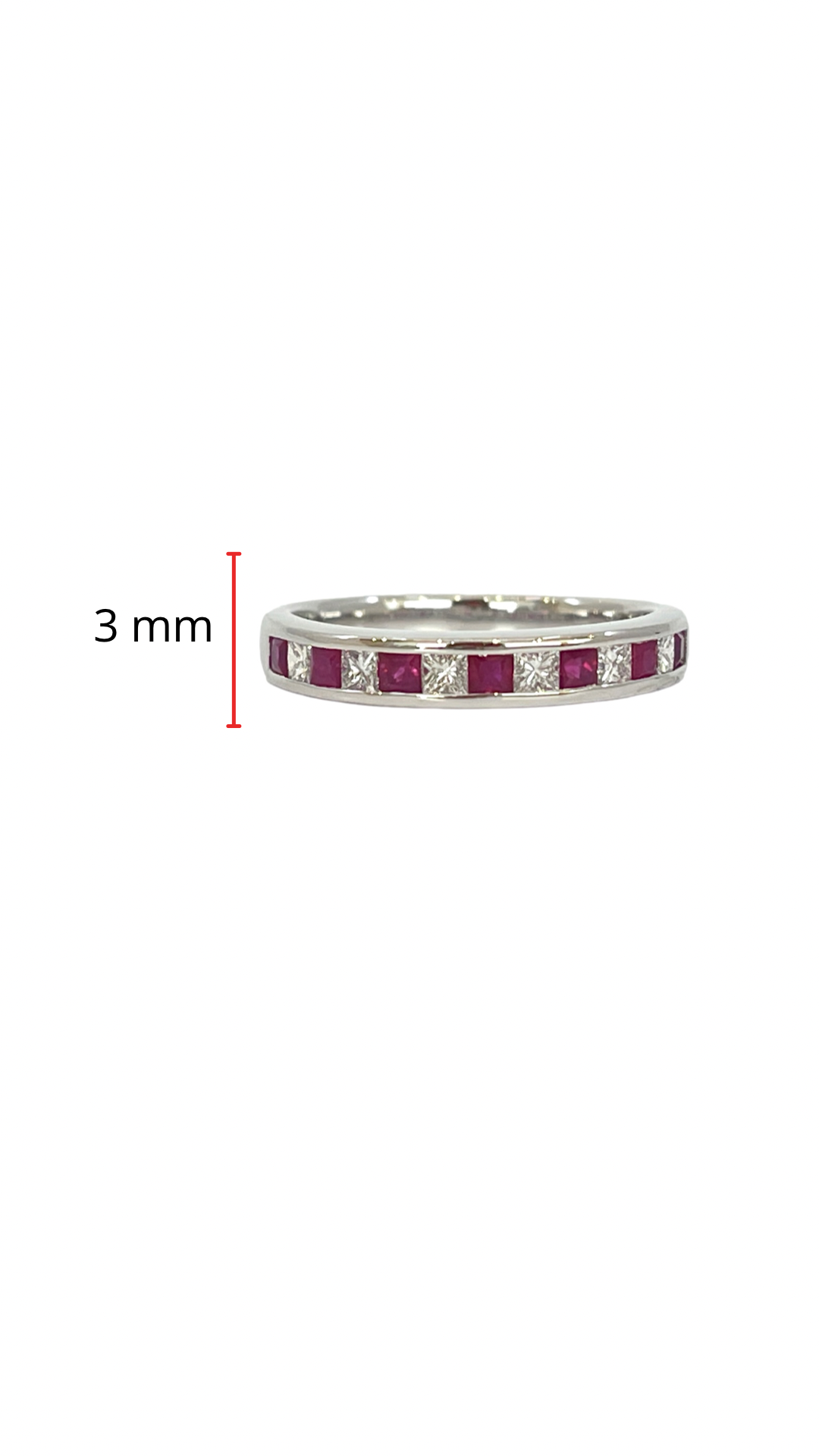 10K White Gold 0.40cttw Princess Cut Ruby and 0.28cttw Diamond Channel Set Ring - Size 7