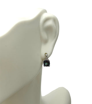 10K White Gold 6mm Cushion Cut Created Alexandrite and 0.01cttw Diamond Earrings