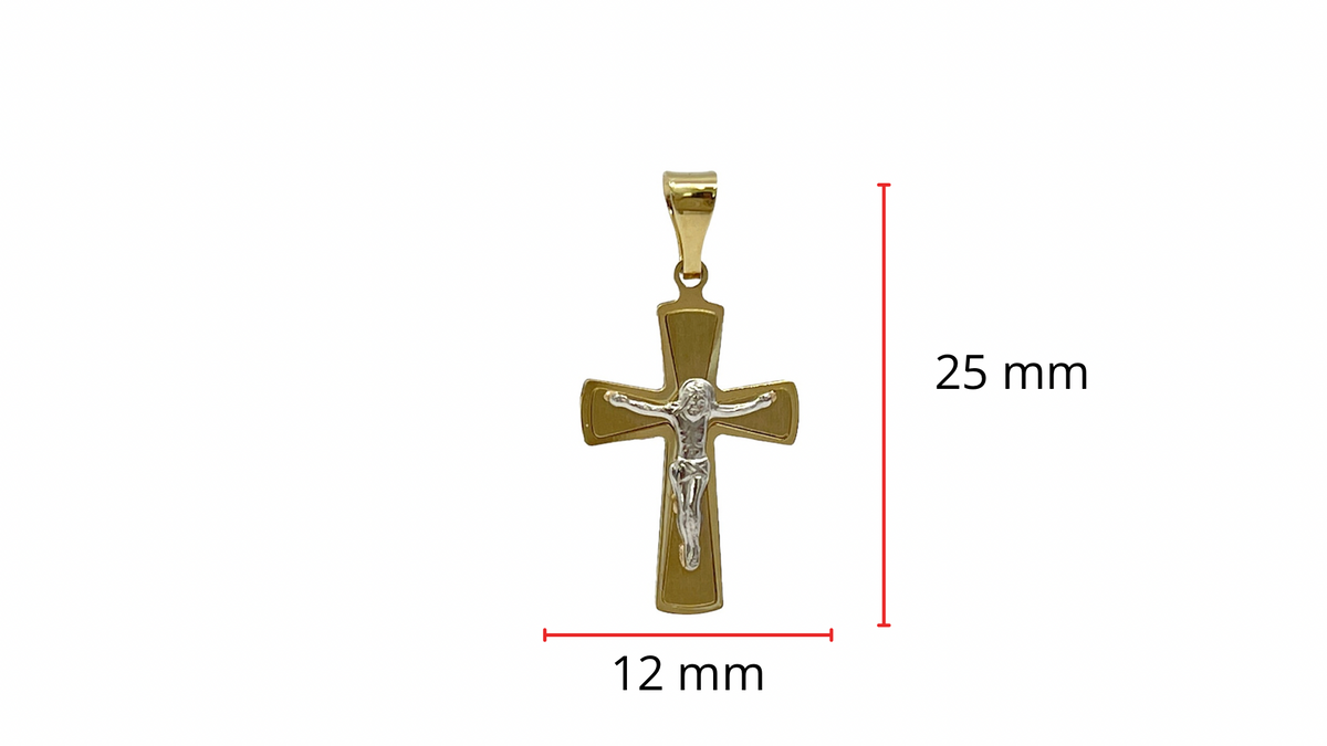 Cruz de oro blanco y amarillo de dos tonos de 10 quilates - 19 mm x 10 mm