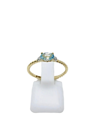 10K Yellow Gold 0.40cttw Genuine Oval Cut Aquamarine & 0.02cttw Diamond Ring