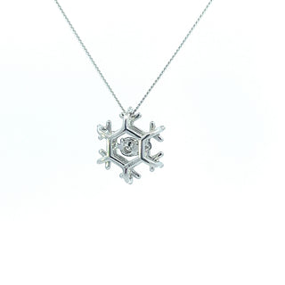 10K White Gold 0.02 cttw Canadian Diamond Snowflake Pulse Pendant, 18"