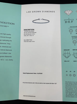 Pulsera de tenis de diamantes cultivados en laboratorio de oro blanco de 14 quilates de 4,00 quilates - 7,75 pulgadas