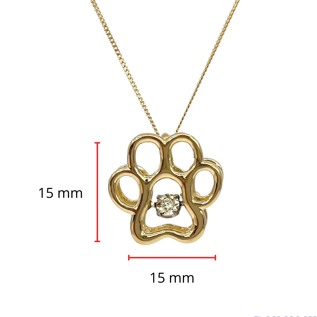 10K White, Yellow or Rose Gold Gold Paw Print Diamond Necklace