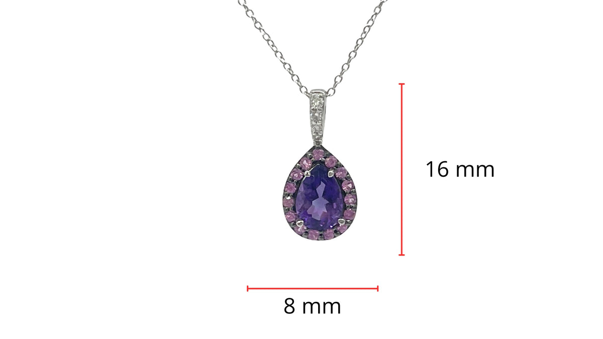 10K White Gold Amethyst, Pink Sapphire &amp; Diamond Pendant, 18&quot;