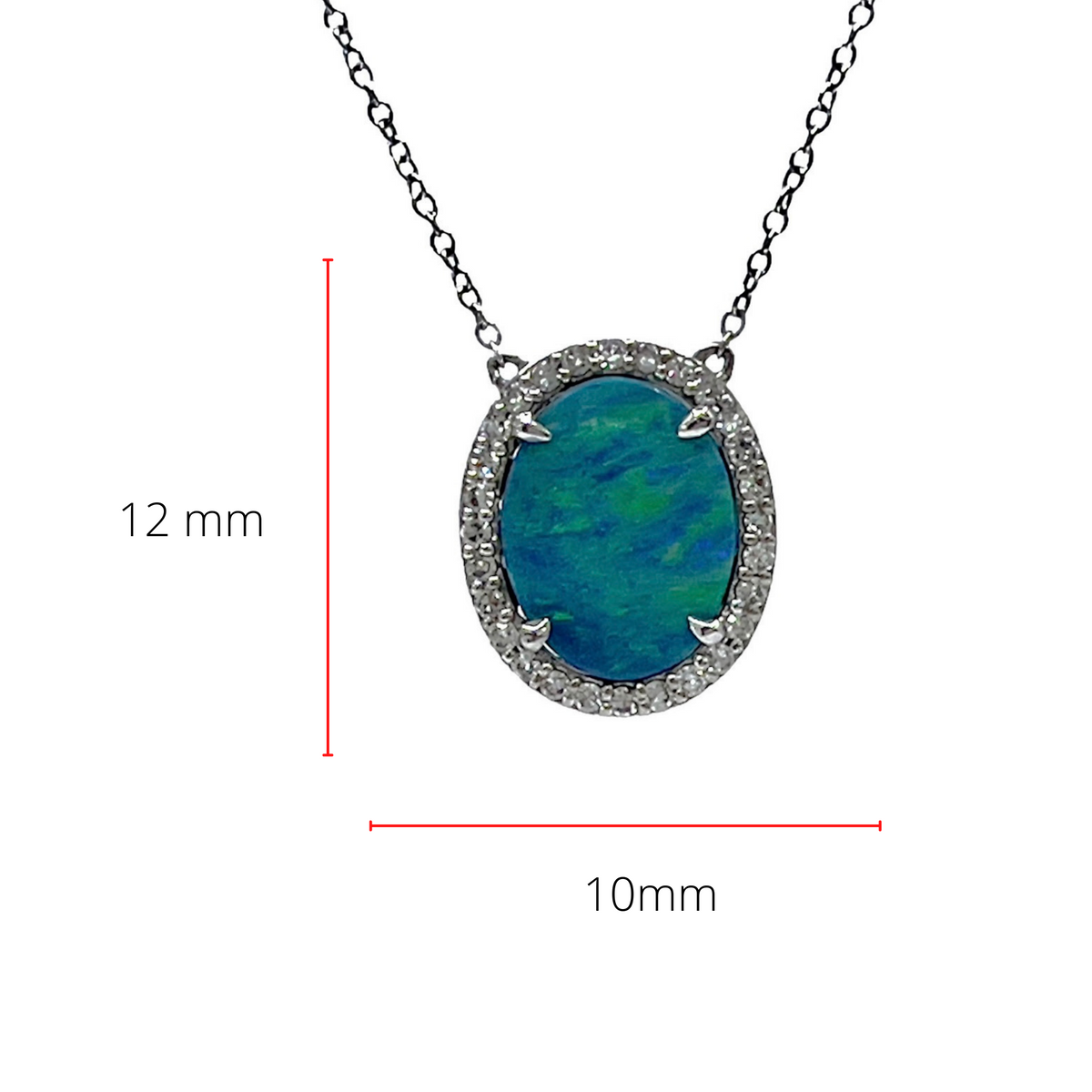 10K White Gold Custom Made Australian Opal Doublet and Diamond Pendant, 18&quot;