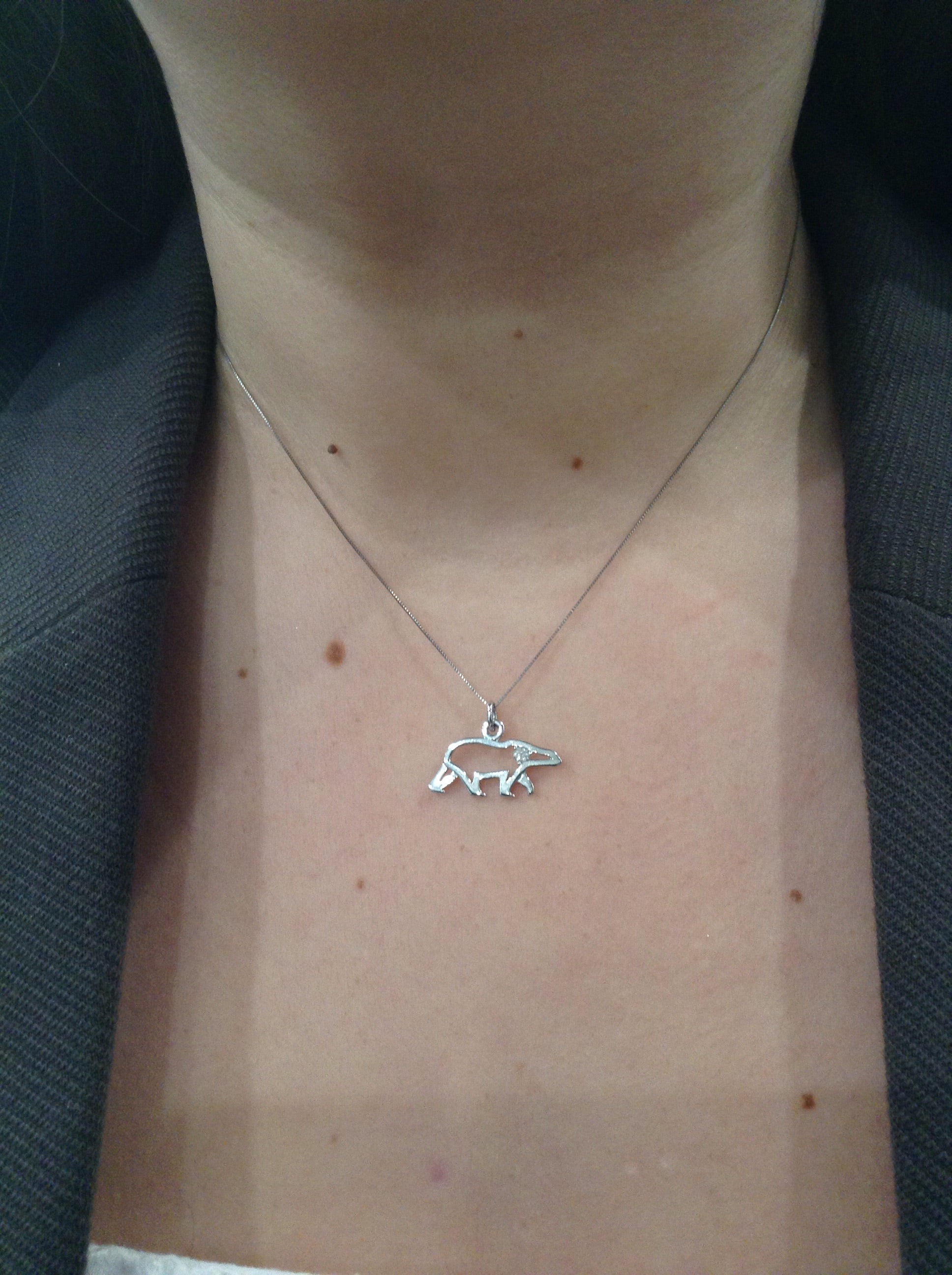 10K White Gold Canadian Diamond Polar Bear Pendant - 18"