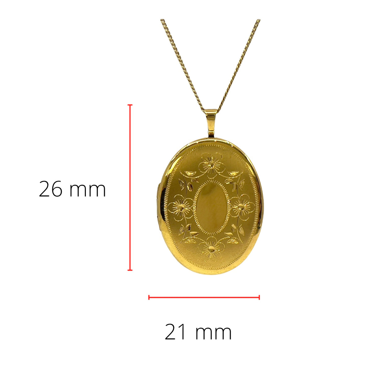 Gold Plated on 925 Sterling Silver Oval Shaped Locket with Filigree Design - 26mm x 21mm