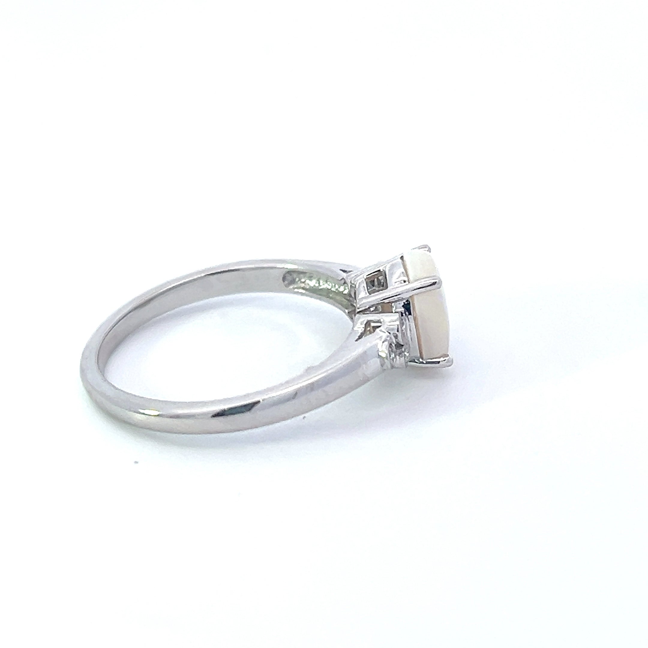 10K White Gold Opal and Diamond Ring, Size 6.5