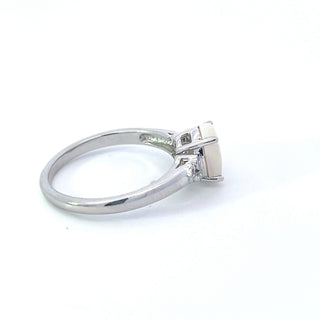 Anillo de oro blanco de 10 quilates con ópalo y diamantes, tamaño 6,5
