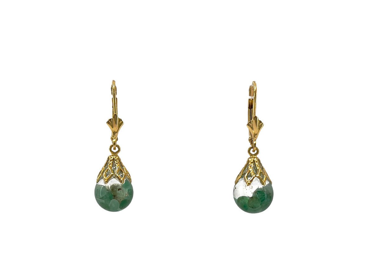 14K Yellow Gold Emerald Dangling Earrings
