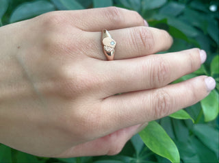 10K Rose Gold 0.01cttw Diamond Heart Signet Ring