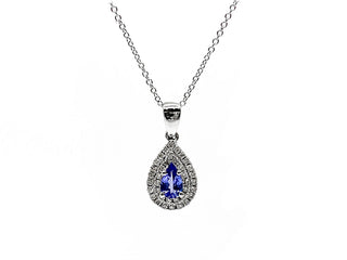 10K White Gold Tanzanite & Diamond Pendant, 18"
