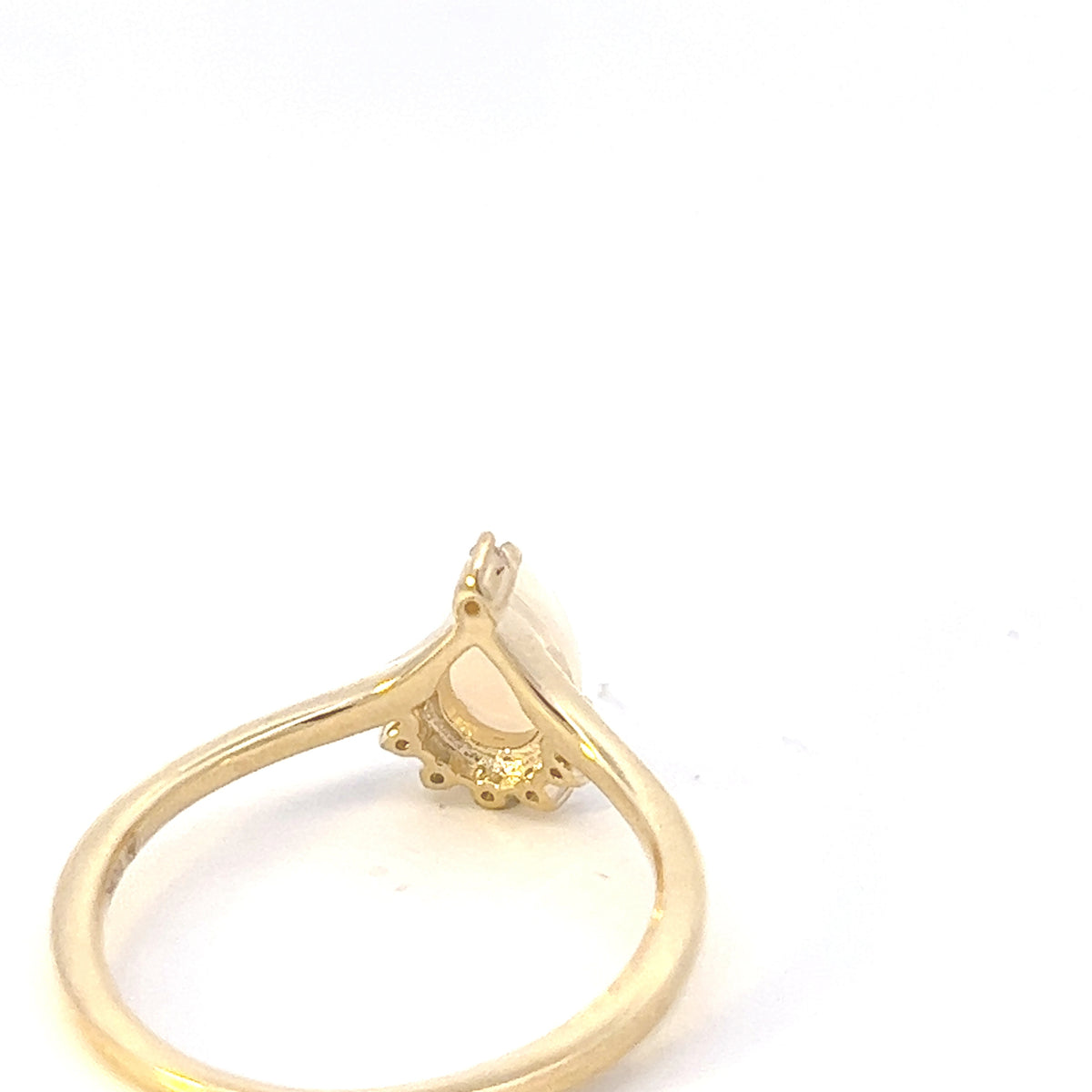 Anillo de oro amarillo de 10 quilates con ópalo y diamantes, tamaño 6,5